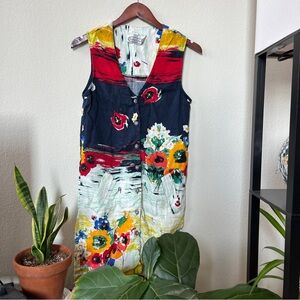 Vintage Saint Germain Paris Printed Button Down Mini Dress Vest